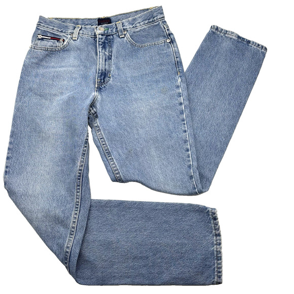 Vintage Y2K Tommy Hilfiger Med Wash High Rise Straight Jeans Jr 7 28x31" - FLAW - Picture 2 of 16